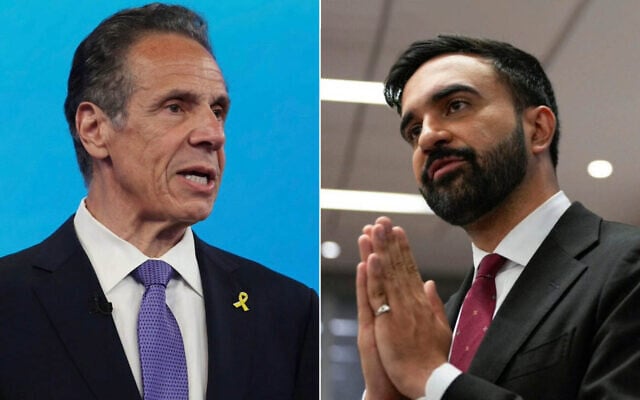At left, New York City mayoral candidate Andrew Cuomo on June 4, 2025, in New York City; at right, rival candidate Zohran Mamdani on June 12, 2025 in New York City. (AP Photo/Yuki Iwamura, file and Vincent Alban/The New York Times via AP)
