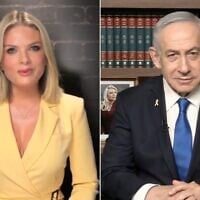 Prime Minister Benjamin Netanyahu (R) speaks to Australian host Erin Molan, in an interview aired on November 13, 2025. (YouTube screenshot)