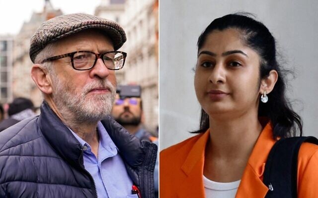 Left: Former Labour Party leader Jeremy Corbyn attends an anti-Israel demonstration in London, February 17, 2024. (AP Photo/Alberto Pezzali)/ Zarah Sultana, then a Labour MP for Coventry South, arrives for an interview with the BBC in London on July 21, 2024. (BENJAMIN CREMEL / AFP) Left: Former Labour Party leader Jeremy Corbyn attends an anti-Israel demonstration in London, February 17, 2024. (AP Photo/Alberto Pezzali)/ Zarah Sultana, then a Labour MP for Coventry South, arrives for an interview with the BBC in London on July 21, 2024. (BENJAMIN CREMEL / AFP)