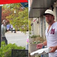 Dave Portnoy (right) reacts after man shouts 'fuck the Jews' at him in Mississippi, November 6, 2025. (Screenshot/ X, used in accordance with Clause 27a of the Copyright Law)