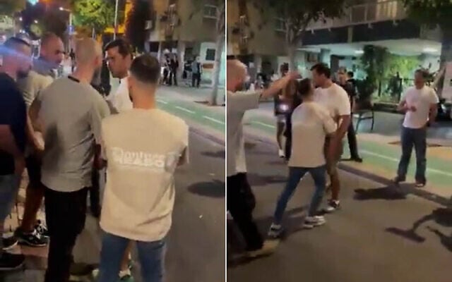 A man is detained by plainclothes police officers after standing silently in front of right-wing demonstrators at a protest in Tel Aviv on November 22, 2025. (Screenshot/X) A man is detained by plainclothes police officers after standing silently in front of right-wing demonstrators at a protest in Tel Aviv on November 22, 2025. (Screenshot/X)