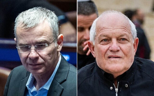 L-R: Justice Minister Yariv Levin attends a plenum session at the assembly hall of the Knesset, the Israeli parliament in Jerusalem, November 19, 2025. (Yonatan Sindel/Flash90); Haim Katz, then serving as national security minister, visits the Western Wall in Jerusalem's Old City, during the first Friday prayers of the Muslim holy month of Ramadan on March 7, 2025. (Chaim Goldberg/ Flash90)