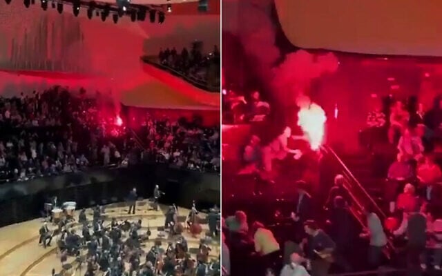 Protesters interrupt a concert given by the Israel Philharmonic Orchestra in Paris by lighting flares within the audience, on November 6, 2025. (Screenshot: X, used in accordance with Clause 27a of the Copyright Law) Protesters interrupt a concert given by the Israel Philharmonic Orchestra in Paris by lighting flares within the audience, on November 6, 2025. (Screenshot: X, used in accordance with Clause 27a of the Copyright Law)