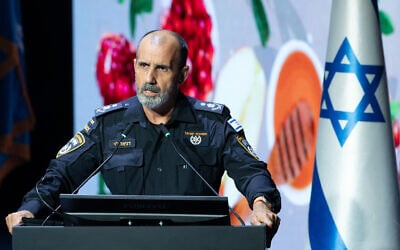 Police chief Danny Levy speaks during a ceremony at the National Police Academy in Beit Shemesh, September 15, 2025. (Oren Ben Hakoon/Flash90)