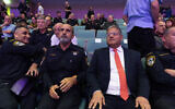 Police Commissioner Danny Levy and National Security Minister Itamar Ben Gvir seen during a ceremony at the National Police Academy in Beit Shemesh, on September 15, 2025. (Oren Ben Hakoon/ Flash90)