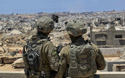 Israeli soldiers operating in the northern Gaza Strip, July 22, 2025. (Oren Cohen/Flash90)
