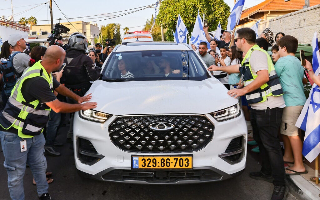 Illustrative: Freed hostage Nimrod Cohen and his family members arrive in a Chery vehicle at their home in Rehovot, October 16, 2025. (Yossi Aloni/Flash90) Illustrative: Freed hostage Nimrod Cohen and his family members arrive in a Chery vehicle at their home in Rehovot, October 16, 2025. (Yossi Aloni/Flash90)