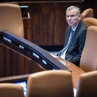 Justice Minister Yariv Levin attends a plenum session at the Knesset in Jerusalem, October 29, 2025. (Chaim Goldbergl/Flash90)