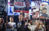 Activists protest at Hostages Square in Tel Aviv, calling for the release of bodies of hostages held by Hamas, November 1, 2025. (Miriam Alster/Flash90)