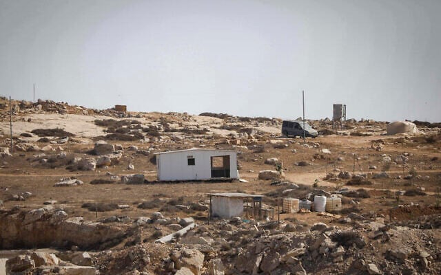 View of an illegal Jewish outpost in Wadi Ajheish near the Palestinian village of Samou in the West Bank, November 1, 2025. (Wisam Hashlamoun/Flash90)