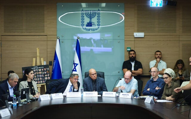 The Knesset National Security Committee meets on a law allowing the death penalty for terrorists on November 3, 2025 (Chaim Goldberg/Flash90)