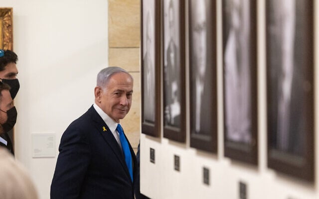 Prime Minister Benjamin Netanyahu is seen in the hallways of the Knesset on November 3, 2025. (Chaim Goldberg/FLASH90)