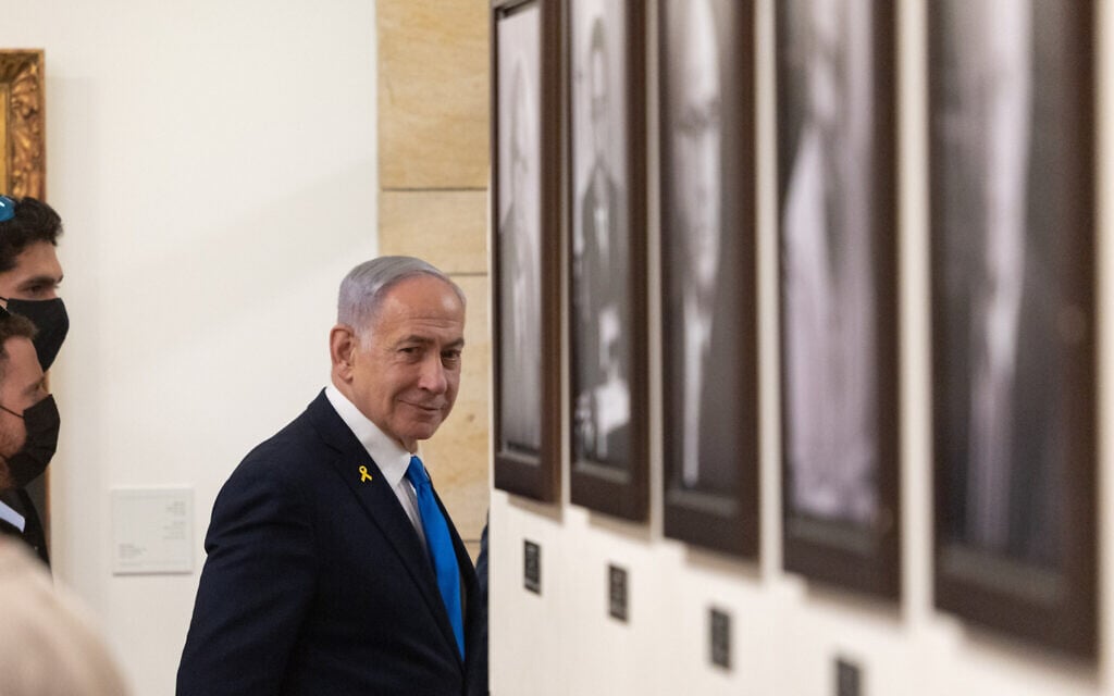 Prime Minister Benjamin Netanyahu seen in the hallways of the Knesset on November 3, 2025 (Chaim Goldberg/FLASH90)
