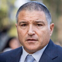 Shin Bet chief David Zini attends the state memorial ceremony marking 30 years since the assassination of late prime minister Yitzhak Rabin, held at Mount Herzl cemetery, in Jerusalem, on November 3, 2025. (Noam Revkin Fenton/Flash90)
