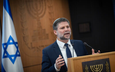 Finance Ministry Bezalel Smotrich holds a press conference at the Finance Ministry in Jerusalem on November 4, 2025. (Yonatan Sindel/Flash90)