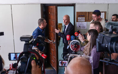 Attorneys of former military advocate general Maj. Gen. Yifat Tomer-Yerushalmi and former chief military prosecutor Col. Matan Solomosh arrive at her court hearing at the Tel Aviv Magistrate's court in Tel Aviv on November 5, 2025. (Avshalom Sassoni/Flash90)