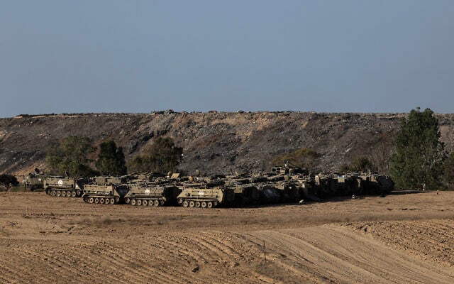 An Israeli army staging area near the border with the Gaza Strip, in southern Israel, November 17, 2025 (Tsafrir Abayov/Flash90)