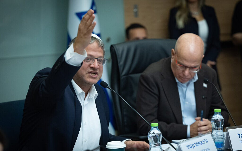 National Security Minister Itamar Ben Gvir attends a National Security Committee meeting at the Knesset on November 19, 2025 (Yonatan Sindel/Flash90)