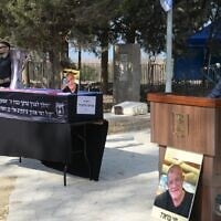 President Isaac Herzog eulogizes slain hostage Meny Godard, at Kibbutz Be'eri, November 17, 2025. (President Isaac Herzog/X)