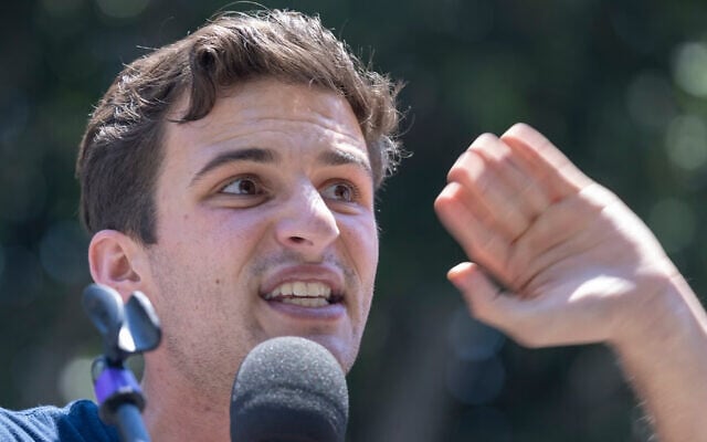 Cameron Kasky speaks at the March for Our Lives protest on June 11, 2022 in Los Angeles, California. (David McNew/Getty Images) Cameron Kasky speaks at the March for Our Lives protest on June 11, 2022 in Los Angeles, California. (David McNew/Getty Images)