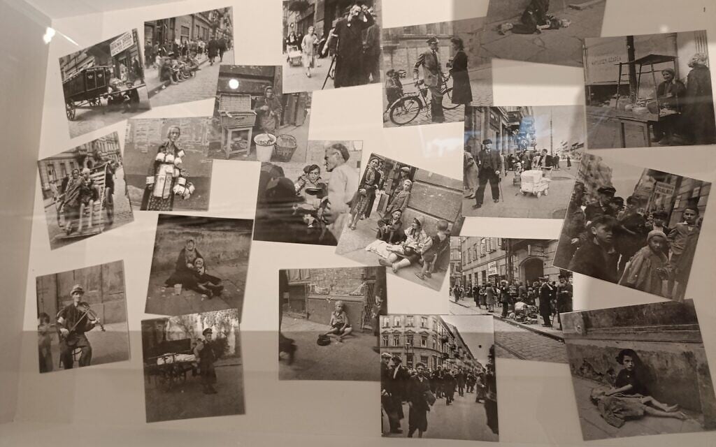A collection of Holocaust-era photos displayed in Yad Vashem's Living Memory exhibition (Zev Stub/Times of Israel)