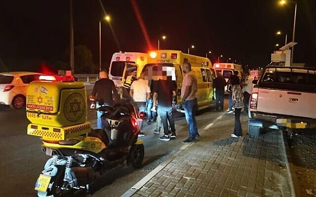 Scene of a fatal shooting in the Arab town of Kfar Kara, November 1, 2025. (Magen David Adom) Scene of a fatal shooting in the Arab town of Kfar Kara, November 1, 2025. (Magen David Adom)