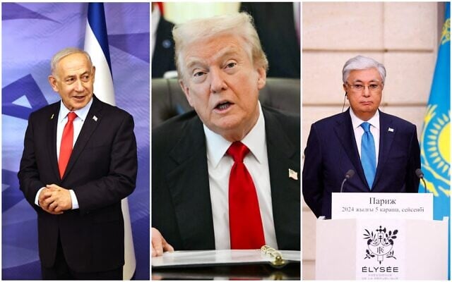 (From L-R) Prime Minister Benjamin Netanyahu, US President Donald Trump and Kazakhstan President Kassym-Jomart Tokayev. (Collage/AFP) (From L-R) Prime Minister Benjamin Netanyahu, US President Donald Trump and Kazakhstan President Kassym-Jomart Tokayev. (Collage/AFP)