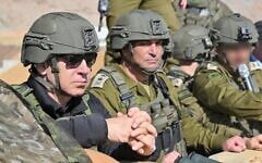 Prime Minister Benjamin Netanyahu (foreground) visits IDF troops in southern Syria, accompanied by IDF Chief of Staff Lt. Gen. Eyal Zamir (right), November 19, 2025. (Kobi Gideon/GPO)