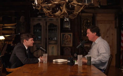 Nick Fuentes (L) is interviewed by Tucker Carlson, October 28, 2025. (Video screenshot) Nick Fuentes (L) is interviewed by Tucker Carlson, October 28, 2025. (Video screenshot)