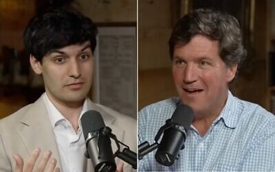 Nalin Haley (L) speaks to Tucker Carlson (R) on the latter's podcast, in an interview published November 19, 2025. (Screen capture, The Tucker Carlson Show on YouTube) Nalin Haley (L) speaks to Tucker Carlson (R) on the latter's podcast, in an interview published November 19, 2025. (Screen capture, The Tucker Carlson Show on YouTube)