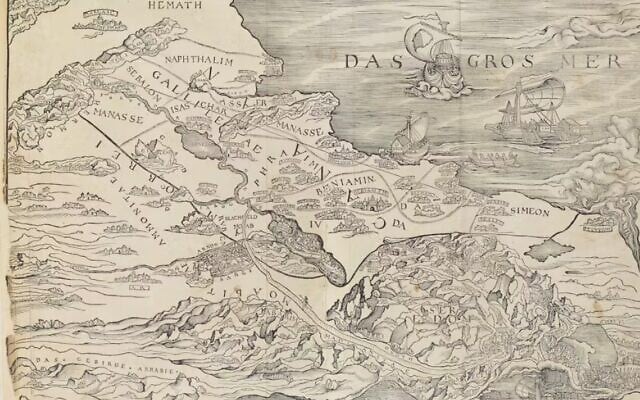 Lucas Cranach the Elder’s map of the Holy Land in Christopher Froschauer’s Old Testament. (The Wren Library, The Master and Fellows of Trinity College, Cambridge, CC BY-SA)
