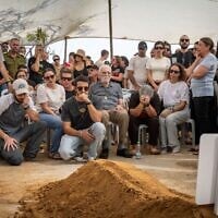 Members of Lior Rudaeff's family at his funeral on November 10, 2025 at Kibbutz Nir Yitzhak, after his body was released by Hamas. (Uriel Even Sapir/Hostages Forum)