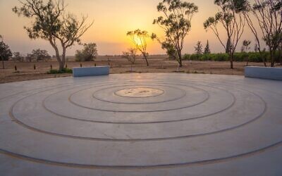 An environmental installation by Zvika Pasternak memorializes Shiri, Ariel and Kfir Bibas at Kibbutz Tzeelim in southern Israel. The three were abducted from Kibbutz Nir Oz on October 7, 2023, and subsequently murdered in captivity. (Talia Ben Harush)