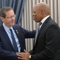 President Isaac Herzog meets with New York City Mayor Eric Adams, November 17, 2025. (Amos Ben Gershom/GPO)