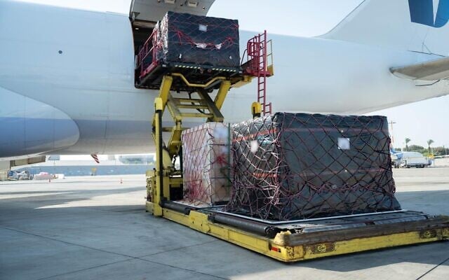 Military equipment arriving at Ben Gurion Airport in Israel on November 19, 2025. (Defense Ministry)