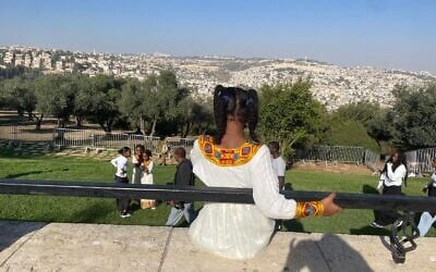 Ethiopian Jews attend a ceremony for the Sigd holiday on the Armon Hanatziv Promenade overlooking Jerusalem's Old City on November 20, 2025. (Rossella Tercatin/Times of Israel)