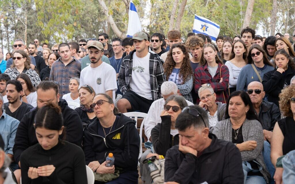 Mourners attend the funeral of Dror Or, who was murdered and abducted by Hamas terrorists on October 7, 2023, and his body returned to Israel last week, in Kibbutz Be'eri, on November 30, 2025. (Dana Reany/Pro-Democracy Protest Movement) Mourners attend the funeral of Dror Or, who was murdered and abducted by Hamas terrorists on October 7, 2023, and his body returned to Israel last week, in Kibbutz Be'eri, on November 30, 2025. (Dana Reany/Pro-Democracy Protest Movement)