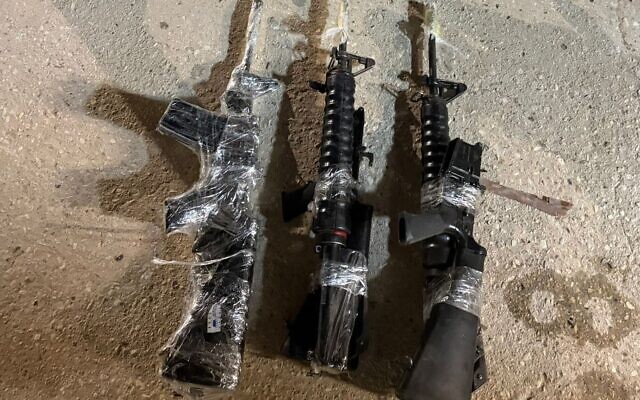 Weapons seized by IDF troops following an attempted smuggling on the Israel-Egypt border, on November 8, 2025. (Israel Defense Forces)