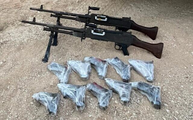 Weapons seized by IDF troops following an attempted smuggling on the Israel-Egypt border, on November 8, 2025. (Israel Defense Forces)
