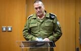 IDF Chief of Staff Lt. Gen. Eyal Zamir speaks at a ceremony marking the entry of a new military advocate general to the role, November 27, 2025. (Israel Defense Forces)