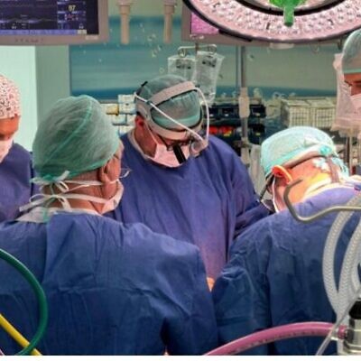 Illustrative: Doctors at Hadassah Ein Kerem perform heart surgery on May 24, 2025. (Courtesy)