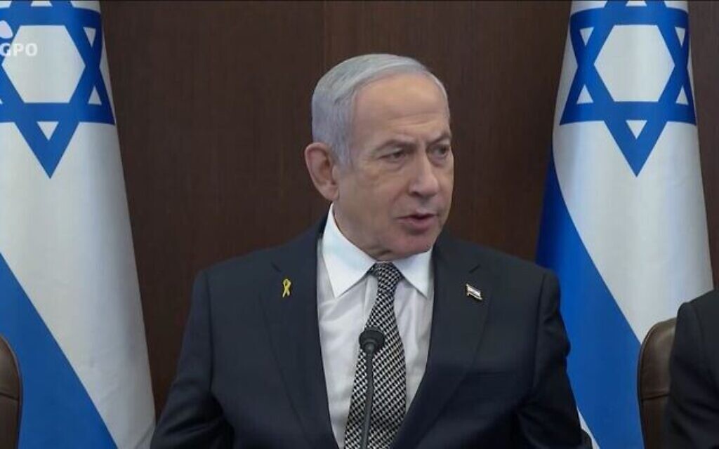 Prime Minister Benjamin Netanyahu speaks at the weekly cabinet meeting in Jerusalem, November 16, 2025. (Screenshot/GPO)