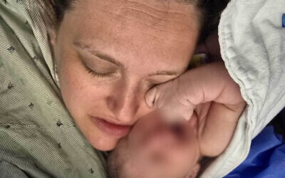 Hadas Levy with her baby, conceived from the sperm of her fiancé, Natanel Silberg, after he was killed in December 2023, fighting Hamas terrorists in Gaza. (Courtesy/Hadas Levy)