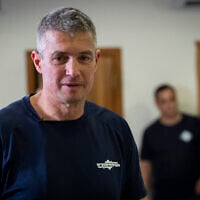 Yoaz Hendel, head of the Reservists’ Party, speaks during the party’s launch event ahead of the 2026 general elections, at Kibbutz Ma'ale HaHamisha near Jerusalem, November 19, 2025. (Oren Ben Hakoon/Flash90)