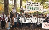 Demonstrators with Break the Bonds North Carolina holding signs demanding divestment form Israel, outside of the State Treasurer’s Office, Raleigh, North Carolina, on October 29, 2025. (Jon Warlick media)