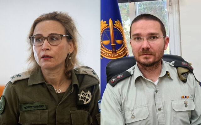 Left: Military Advocate General Maj. Gen. Yifat Tomer-Yerushalmi on October 1, 2024; Right: then-Lt. Col. Matan Solomosh on May 8, 2022. (Oren Ben Hakoon/Pool; Israel Defense Force)