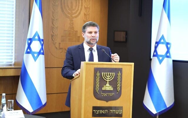 Finance Minister Bezalel Smotrich speaks at a press conference in Jerusalem on Nov. 4, 2025. (Courtesy of Finance Ministry)