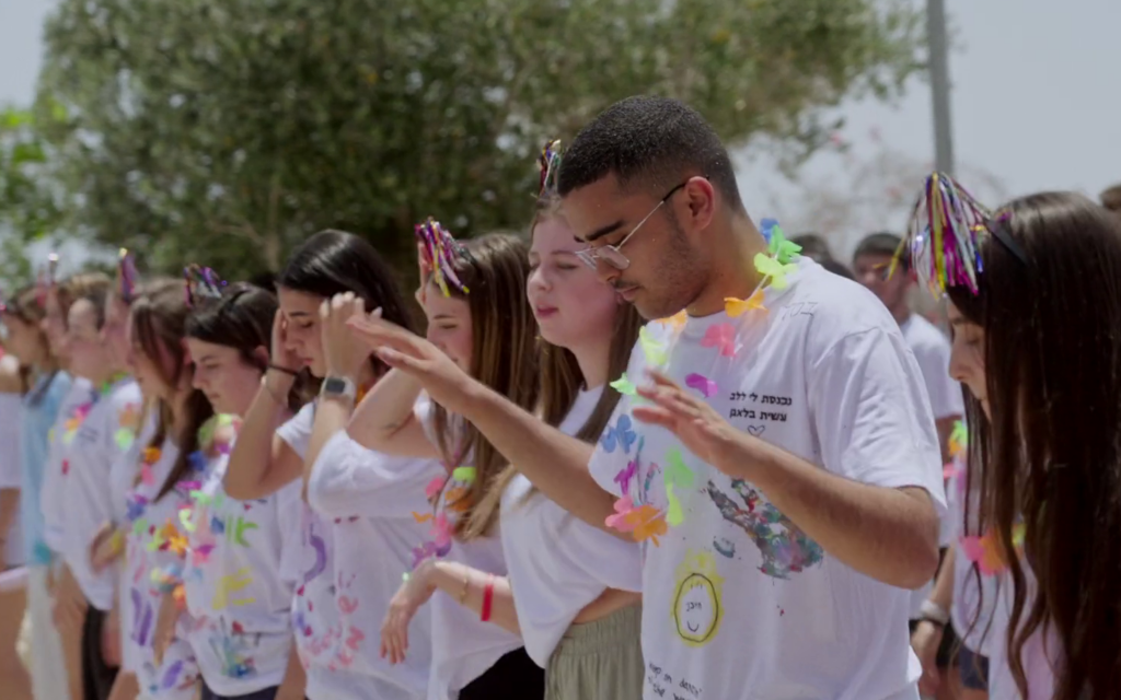 From the final scenes of 'Always Together,' a documentary by Paz Schwartz about the Nofei Habsor graduating class in 2023, who created a boarding school for themselves after October 7 (Courtesy) From the final scenes of 'Always Together,' a documentary by Paz Schwartz about the Nofei Habsor graduating class in 2023, who created a boarding school for themselves after October 7 (Courtesy)