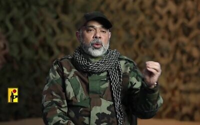 Hezbollah military chief Haytham Ali Tabatabai, in undated footage issued by the terror group after his death on November 23, 2025. (Hezbollah Media Office)