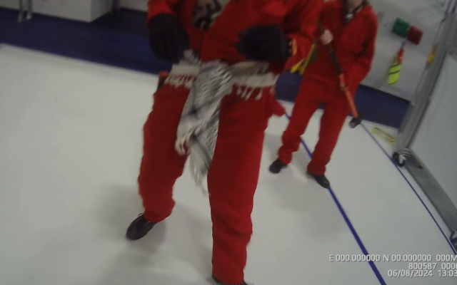 Bodycam footage from August 6, 2024, shows suspects in a break in at Elbit UK's site in Bristol, England, in which one intruder struck a police officer with a sledgehammer, fracturing her spine (Screen grab from Thames Valley Police footage)